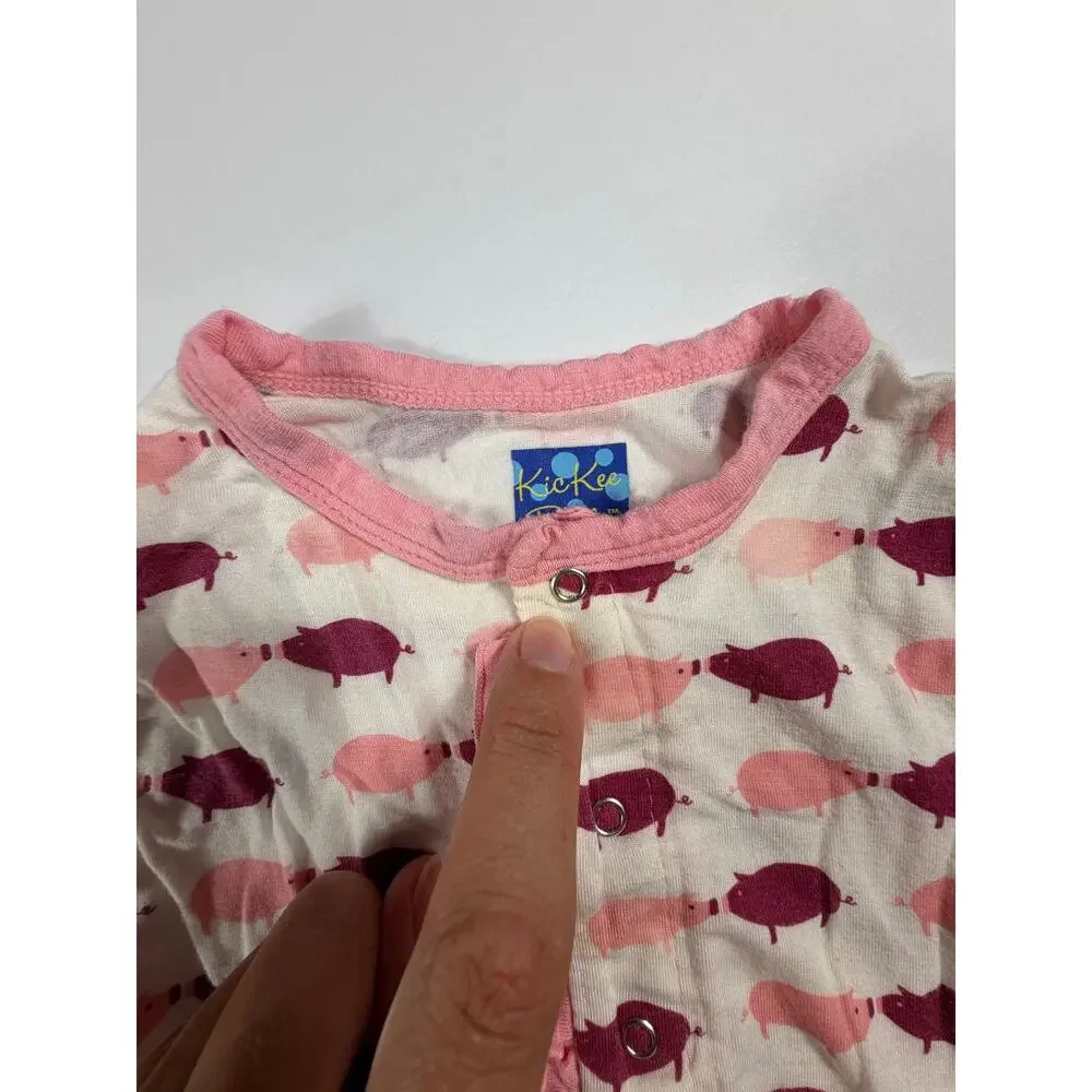 Kickee Pants Natural Pigs Ruffle Footie Bamboo Pajamas 0-3 Months